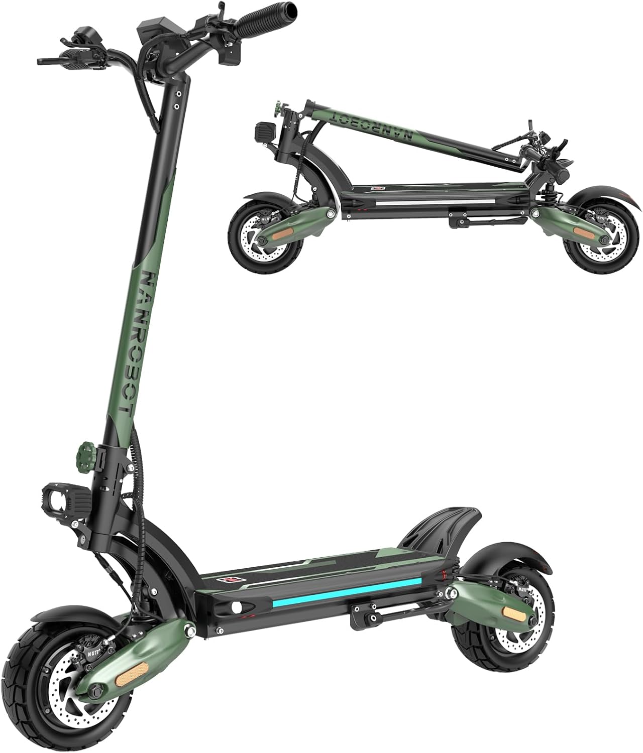 NANROBOT D6+ Lightning H1 Electric Scooter Adults 3000W Dual Motors 45 MPH Top Speed 75/40/18 Miles Long Range Fast Electric Scooter 10 inch Off-Road Tires E Scooter Foldable Commuter Sport Scooters