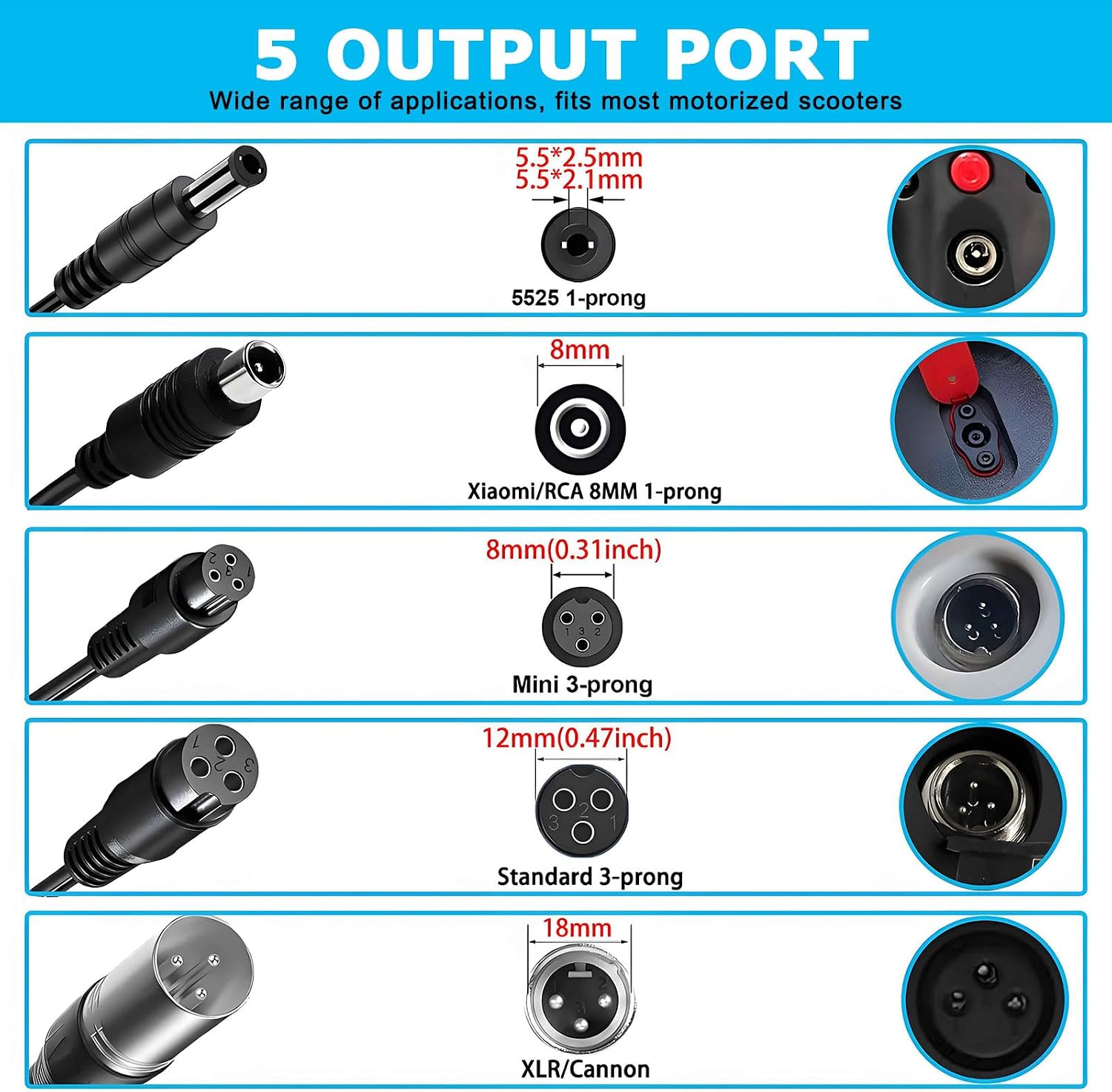 42V 2A Electric Scooter Charger for 36V Lithium Battery, UL Certified
