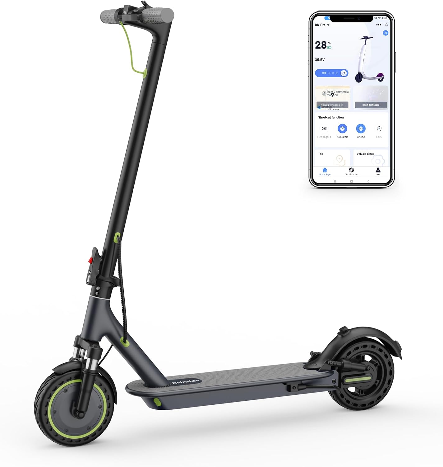 Electric Scooter with 350W/500W Motor, Solid Tires, and Double Braking System