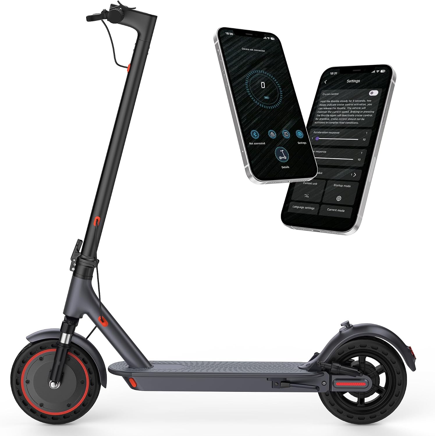 Maxshot Electric Scooter for Adults, 500W Powerful Motor, 10 inch Solid Tires, 19 Mph Top Speed, 22 Miles Range, Foldable and Lightweight E-Scooter for Commuting, Dual Braking, Dual Suspension, App