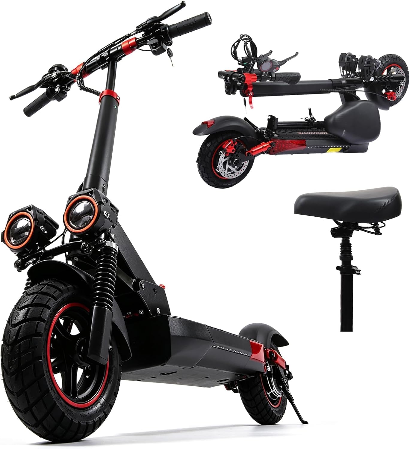 Electric Scooter for Adults with Seat,1200W Motor Up to 28 MPH, 48V 15Ah Battery, 26-28 Miles Long Range, Dual Disc Brakes with EABS, 10 inch Off Road Fat Tires Fast Adults E-Scooter